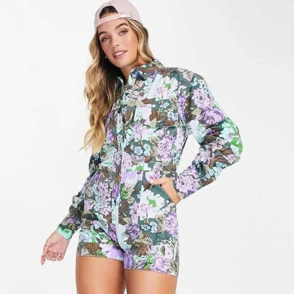 Asos twill vintage floral long sleeve utility romper‎